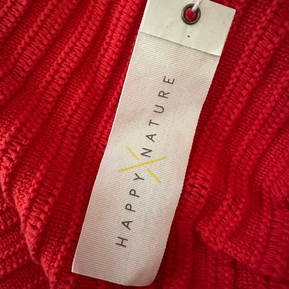 HAPPY X NATURE RED HEAVY KNIT PUFF SLEEVE BOW TIE BACK SWEATER M NWT - Picture 4 of 5